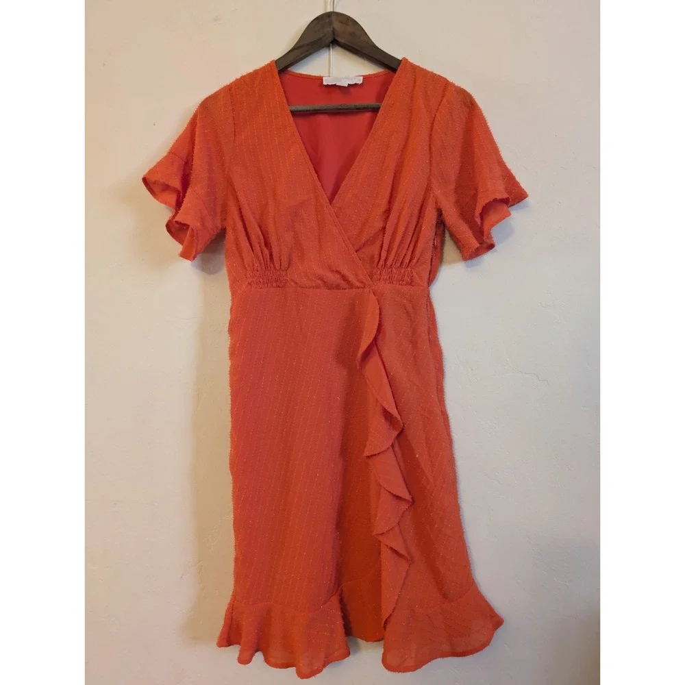 MICHAEL Michael Kors Faux Wrap Mini Dress Bright Deep‎ Orange Size Large